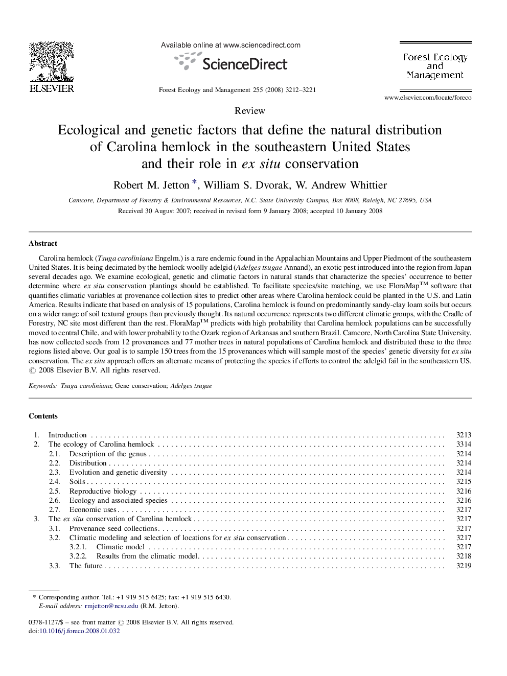 Ecological and genetic factors that define the natural distribution of Carolina hemlock in the southeastern United States and their role in ex situ conservation