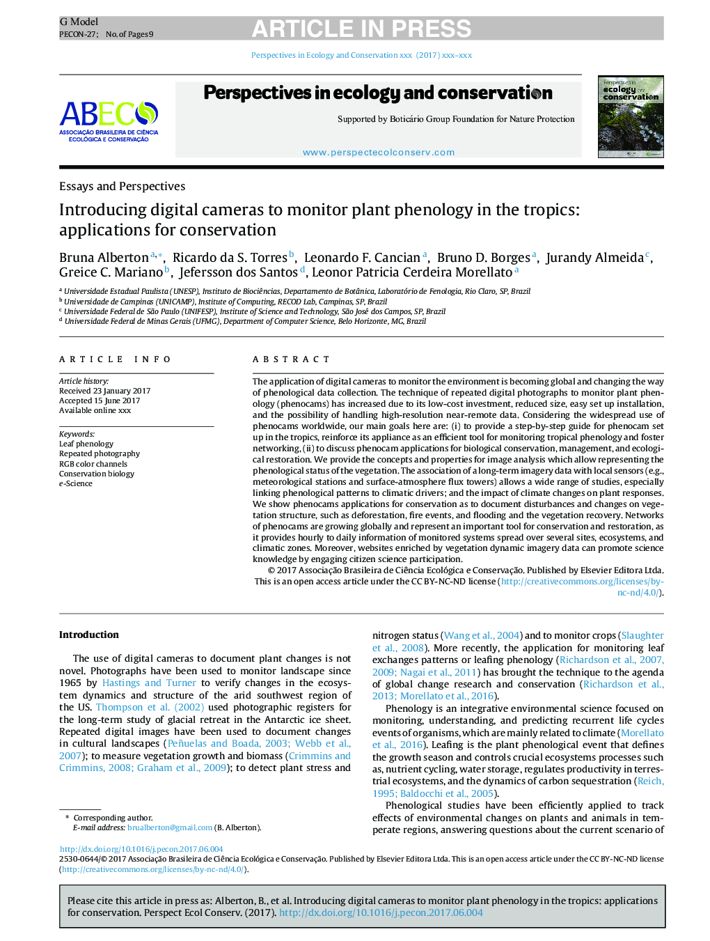 Introducing digital cameras to monitor plant phenology in the tropics: applications for conservation