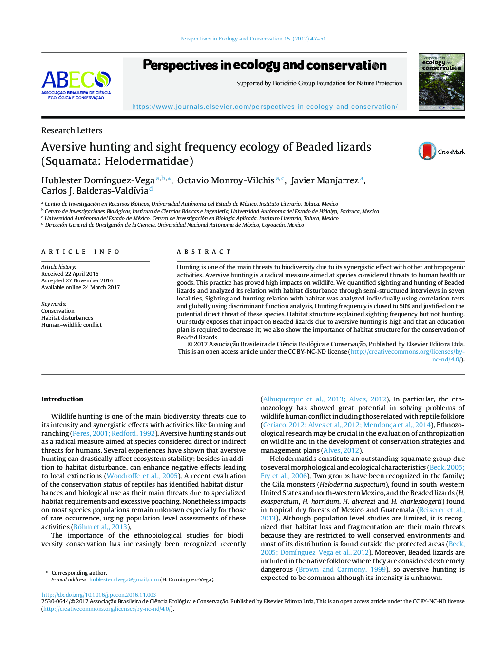 Aversive hunting and sight frequency ecology of Beaded lizards (Squamata: Helodermatidae)