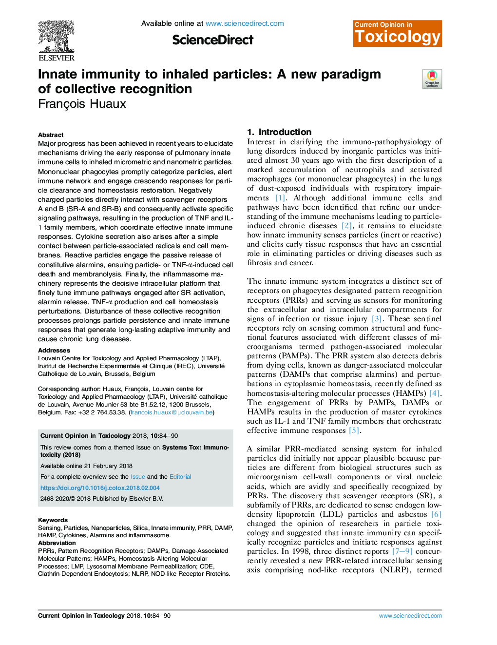 Innate immunity to inhaled particles: A new paradigm of collective recognition