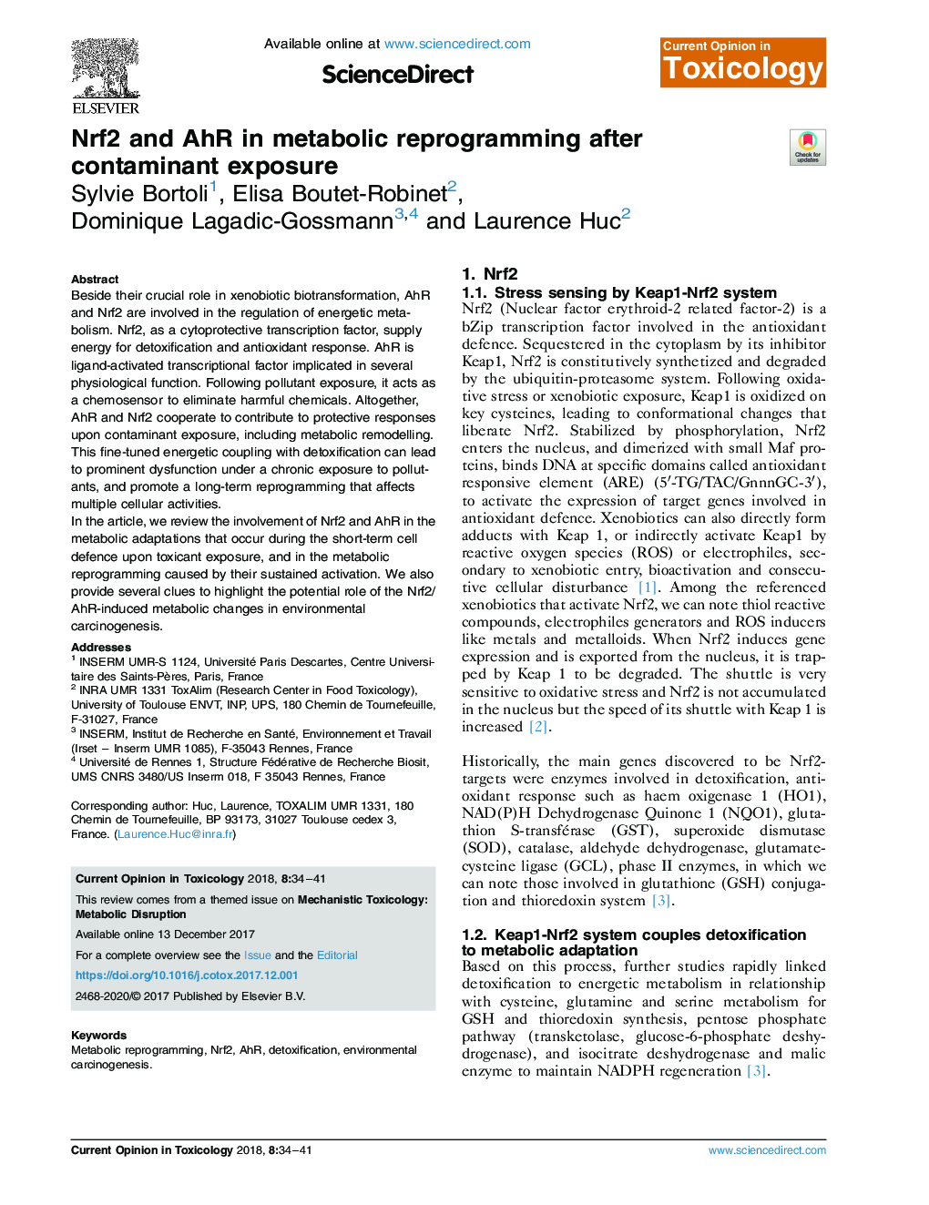 Nrf2 and AhR in metabolic reprogramming after contaminant exposure