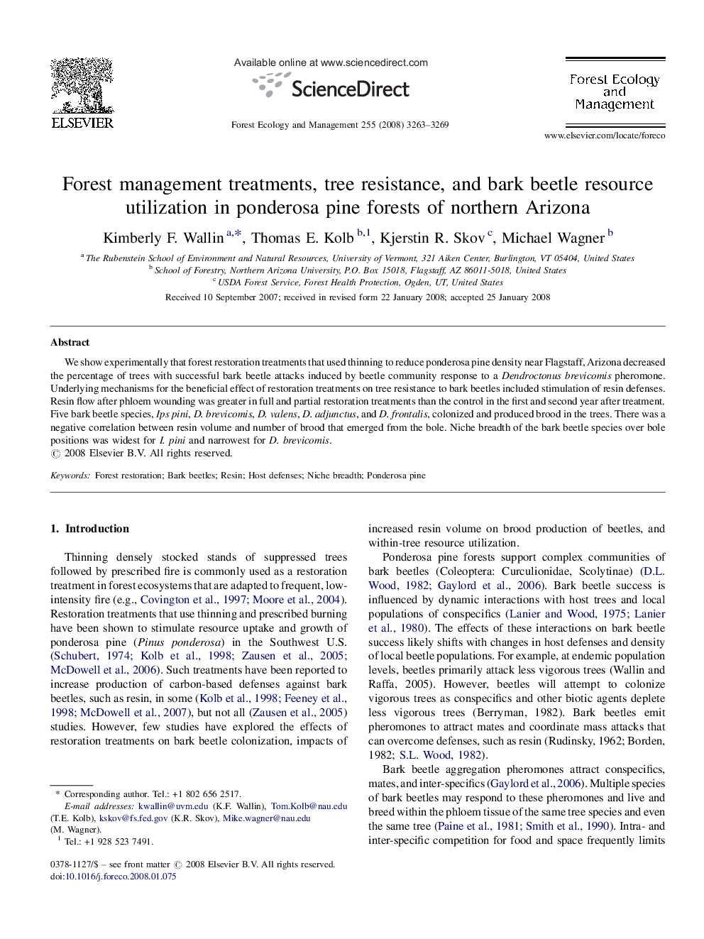 Forest management treatments, tree resistance, and bark beetle resource utilization in ponderosa pine forests of northern Arizona