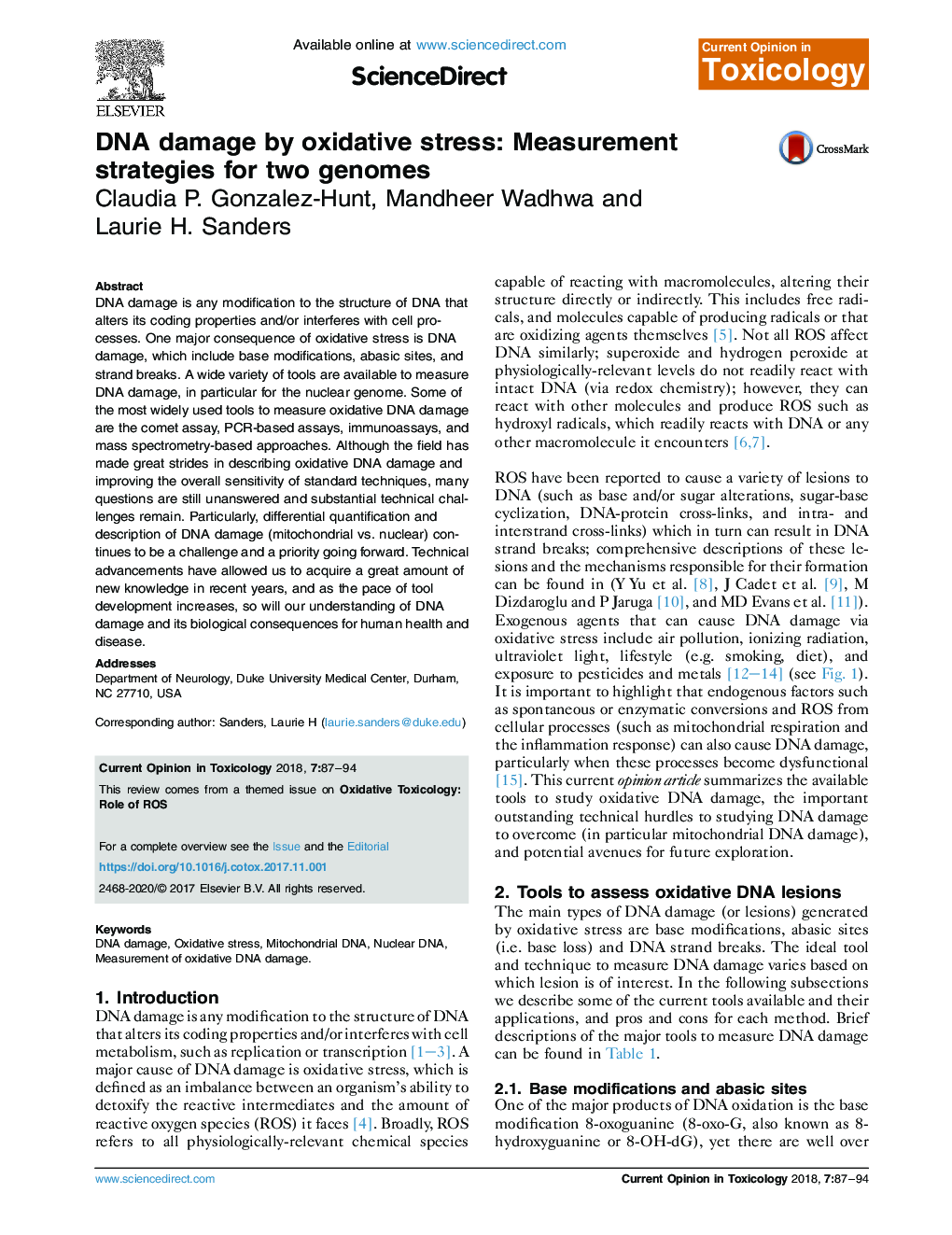 DNA damage by oxidative stress: Measurement strategies for two genomes