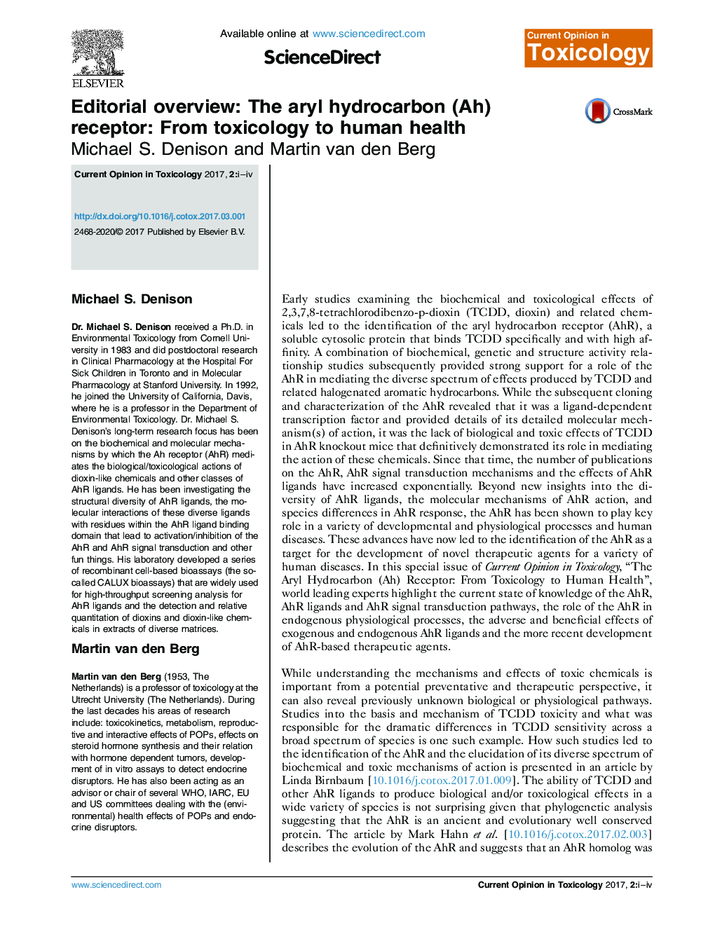 Editorial overview: The aryl hydrocarbon (Ah) receptor: From toxicology to human health