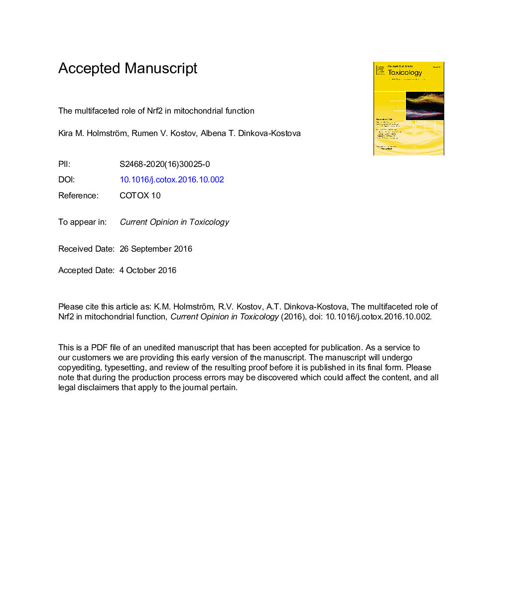 عکس صفحه اول مقاله: The multifaceted role of Nrf2 in mitochondrial function The multifaceted role of Nrf2 in mitochondrial function