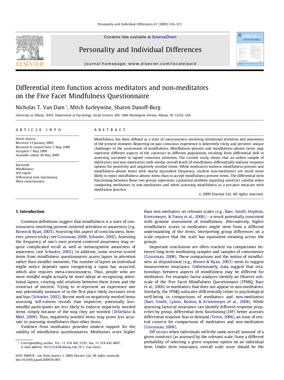 Differential item function across meditators and non-meditators on the Five Facet Mindfulness Questionnaire