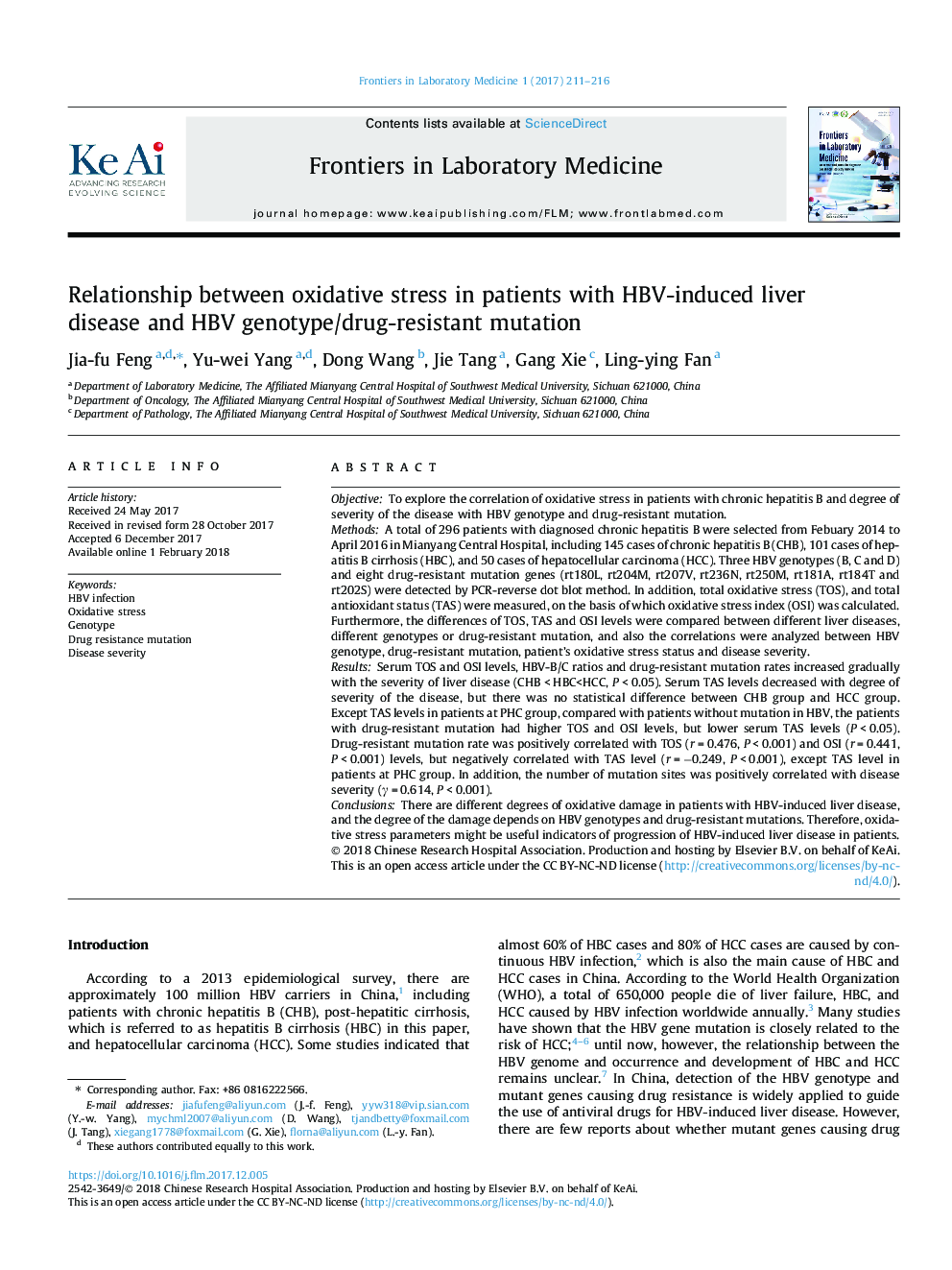 Relationship between oxidative stress in patients with HBV-induced liver disease and HBV genotype/drug-resistant mutation