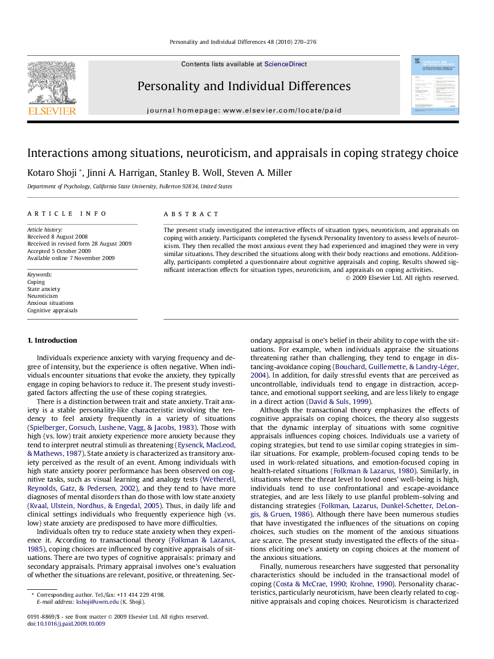 Interactions among situations, neuroticism, and appraisals in coping strategy choice