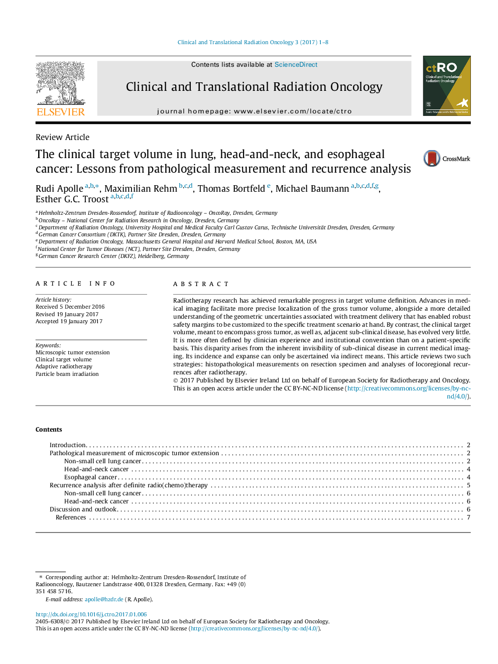 The clinical target volume in lung, head-and-neck, and esophageal cancer: Lessons from pathological measurement and recurrence analysis