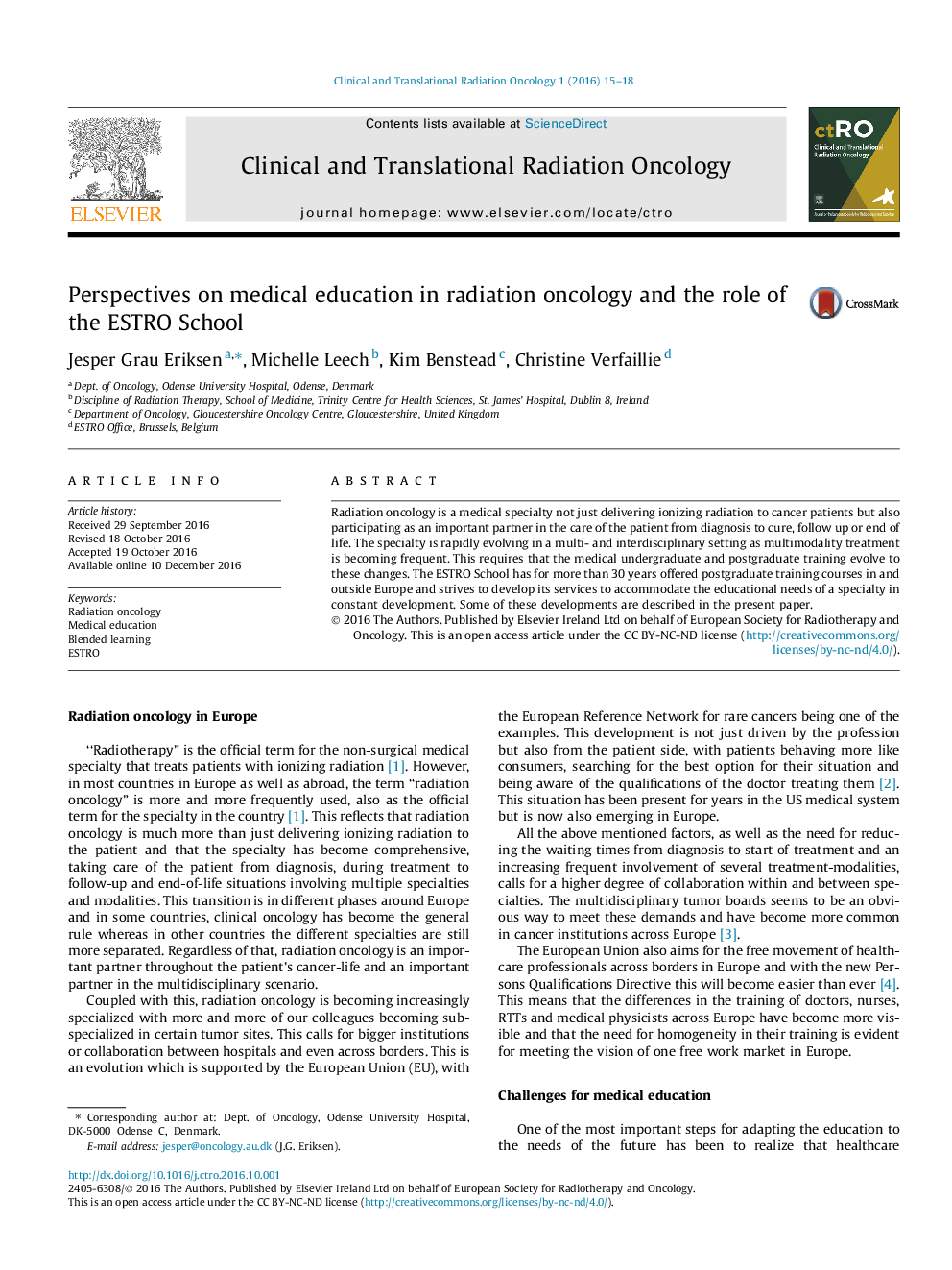 Perspectives on medical education in radiation oncology and the role of the ESTRO School