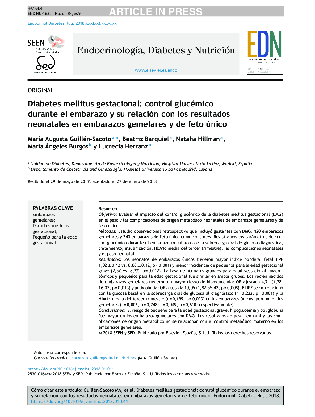 Diabetes mellitus gestacional: control glucémico durante el embarazo y su relación con los resultados neonatales en embarazos gemelares y de feto único