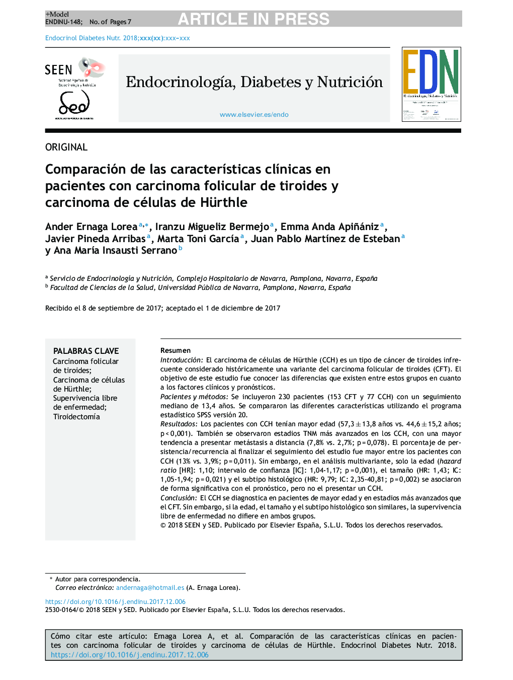 Comparación de las caracterÃ­sticas clÃ­nicas en pacientes con carcinoma folicular de tiroides y carcinoma de células de Hürthle