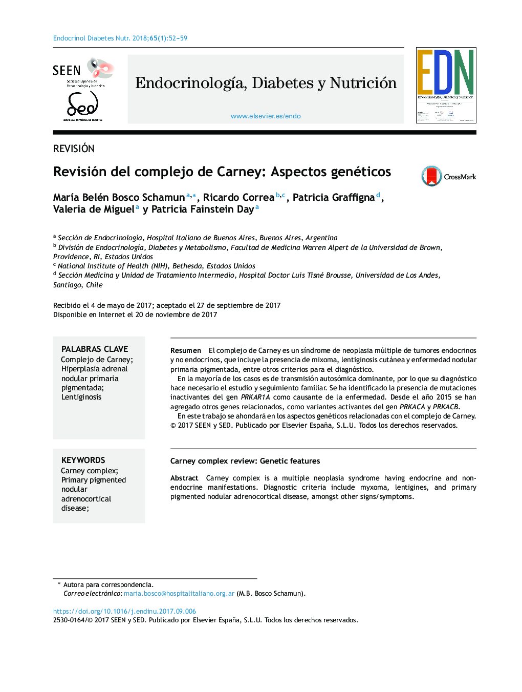 Revisión del complejo de Carney: Aspectos genéticos