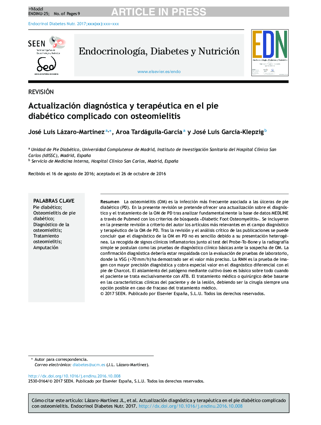 Actualización diagnóstica y terapéutica en el pie diabético complicado con osteomielitis