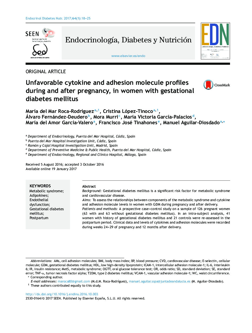 پروفسورهای سیتوکین نامطلوب و مولکول چسبندگی در طول و بعد از بارداری در زنان مبتلا به دیابت بارداری 