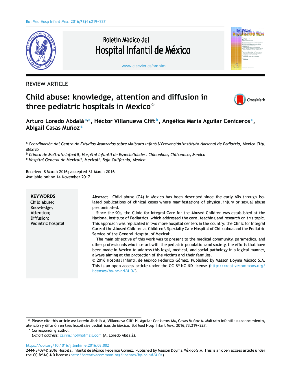 سوء استفاده از کودکان: دانش، توجه و انتشار در سه بیمارستان کودکان در مکزیک 