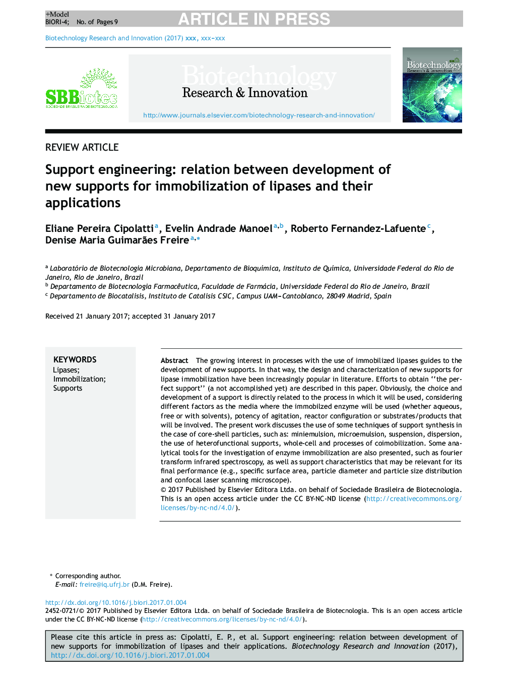 Support engineering: relation between development of new supports for immobilization of lipases and their applications