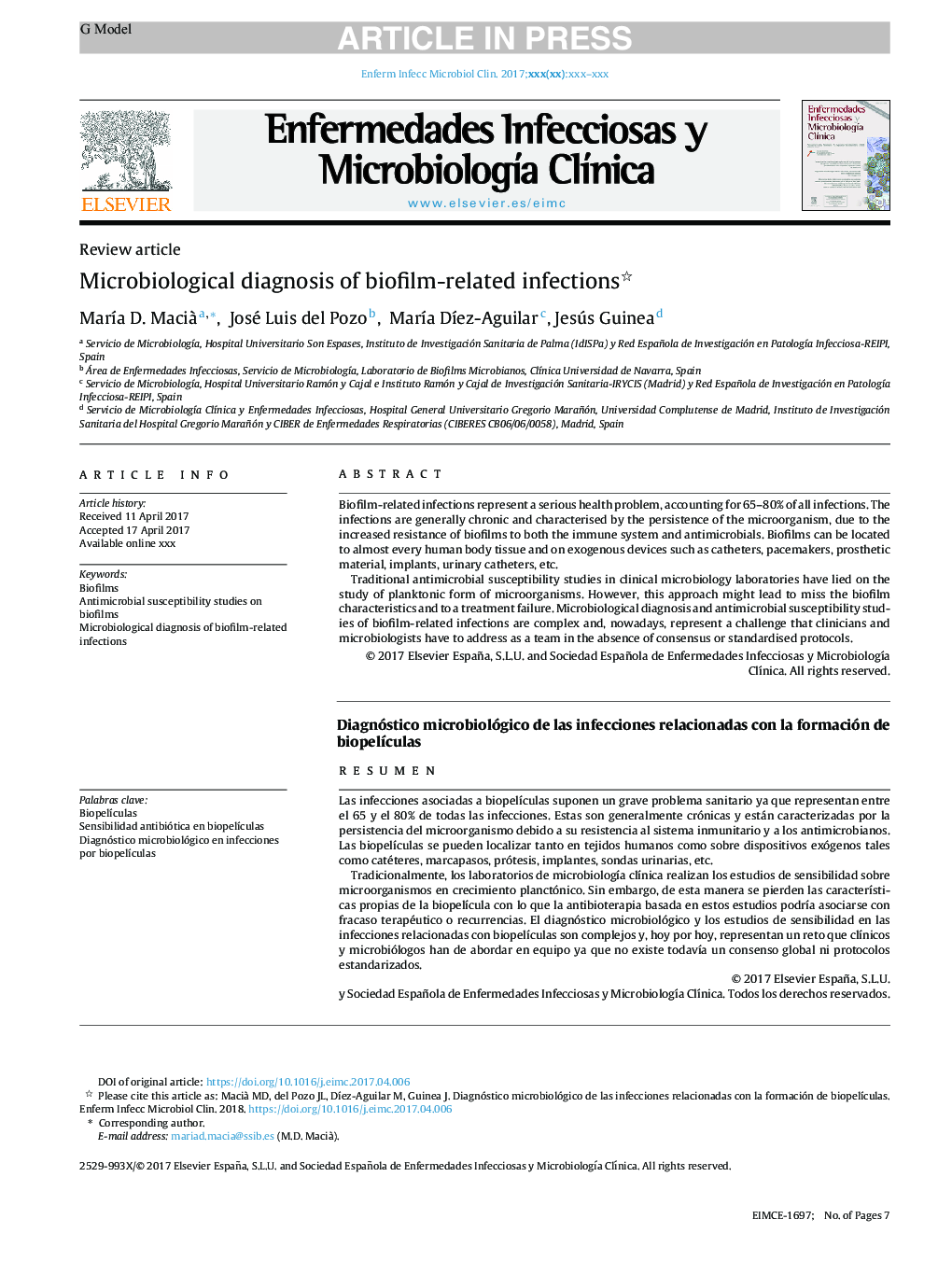 Microbiological diagnosis of biofilm-related infections