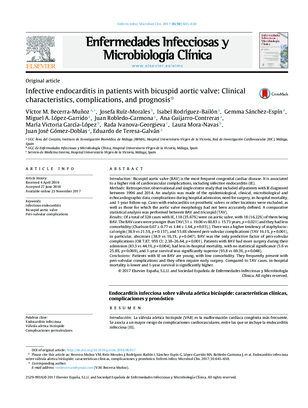 Infective endocarditis in patients with bicuspid aortic valve: Clinical characteristics, complications, and prognosis