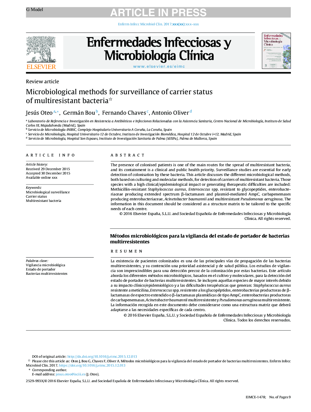 Microbiological methods for surveillance of carrier status of multiresistant bacteria