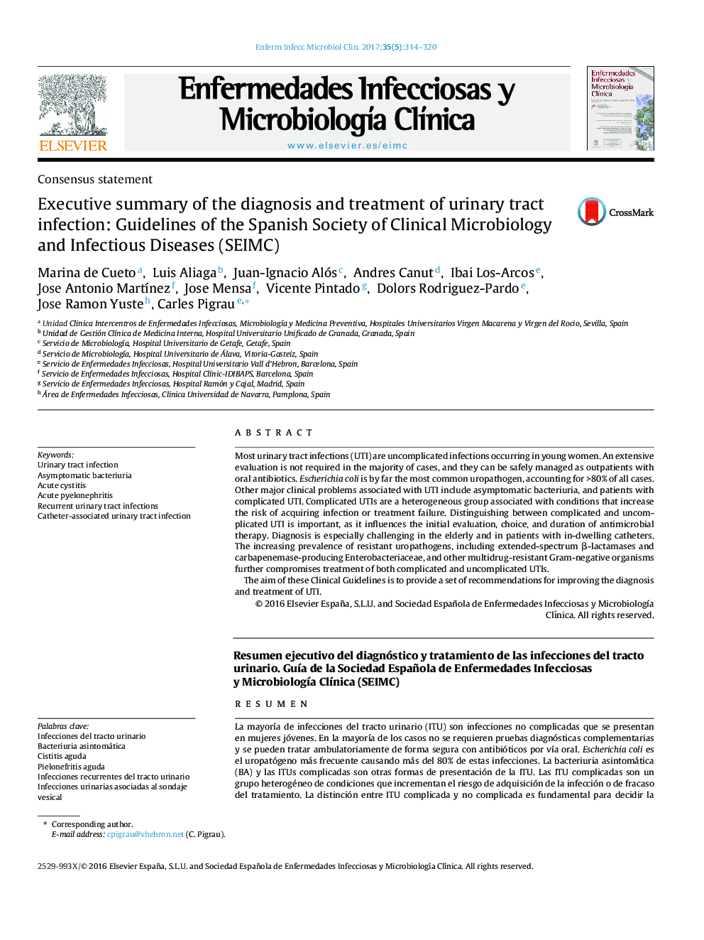 Executive summary of the diagnosis and treatment of urinary tract infection: Guidelines of the Spanish Society of Clinical Microbiology and Infectious Diseases (SEIMC)