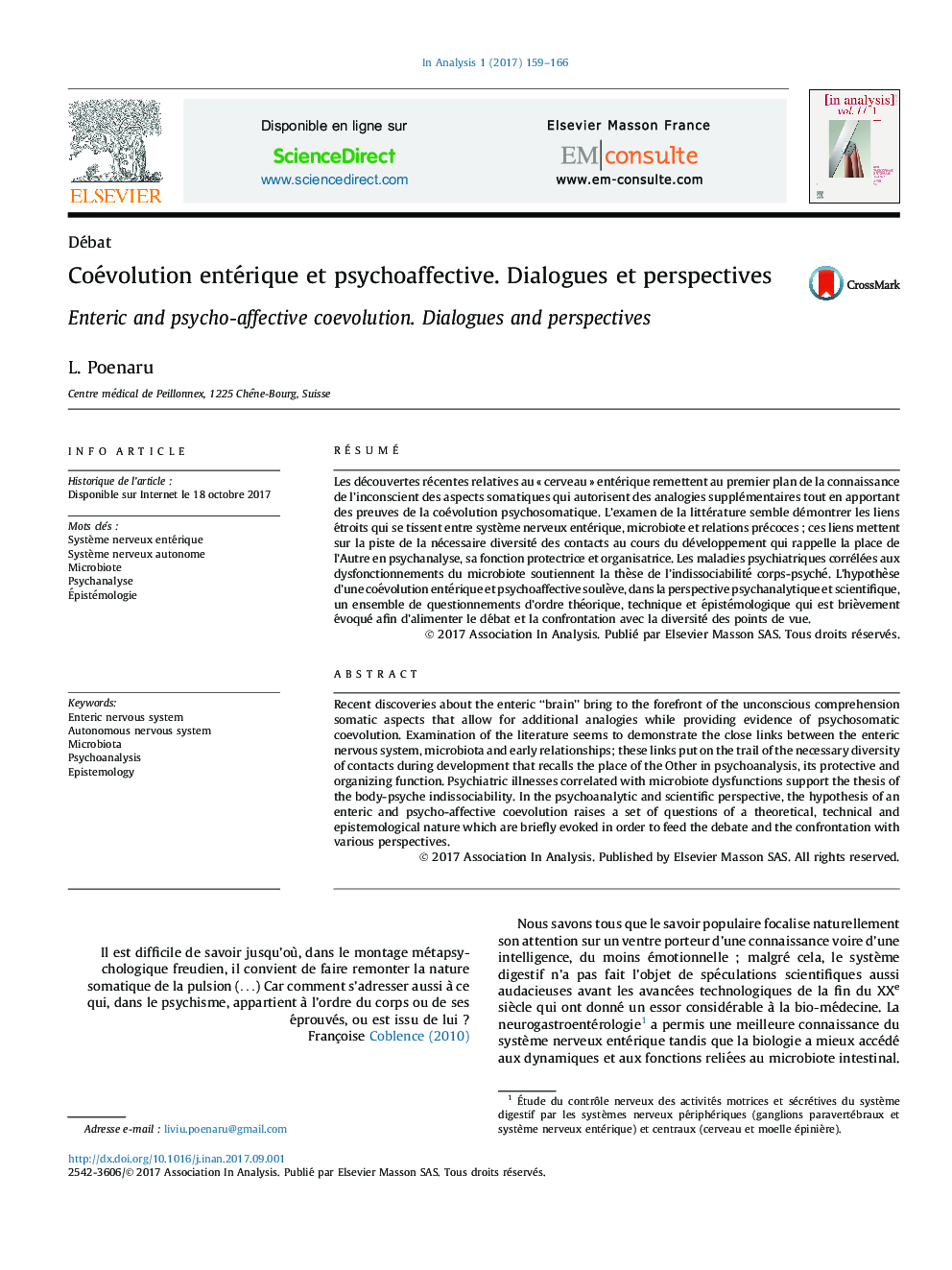 Coévolution entérique et psychoaffective. Dialogues et perspectives