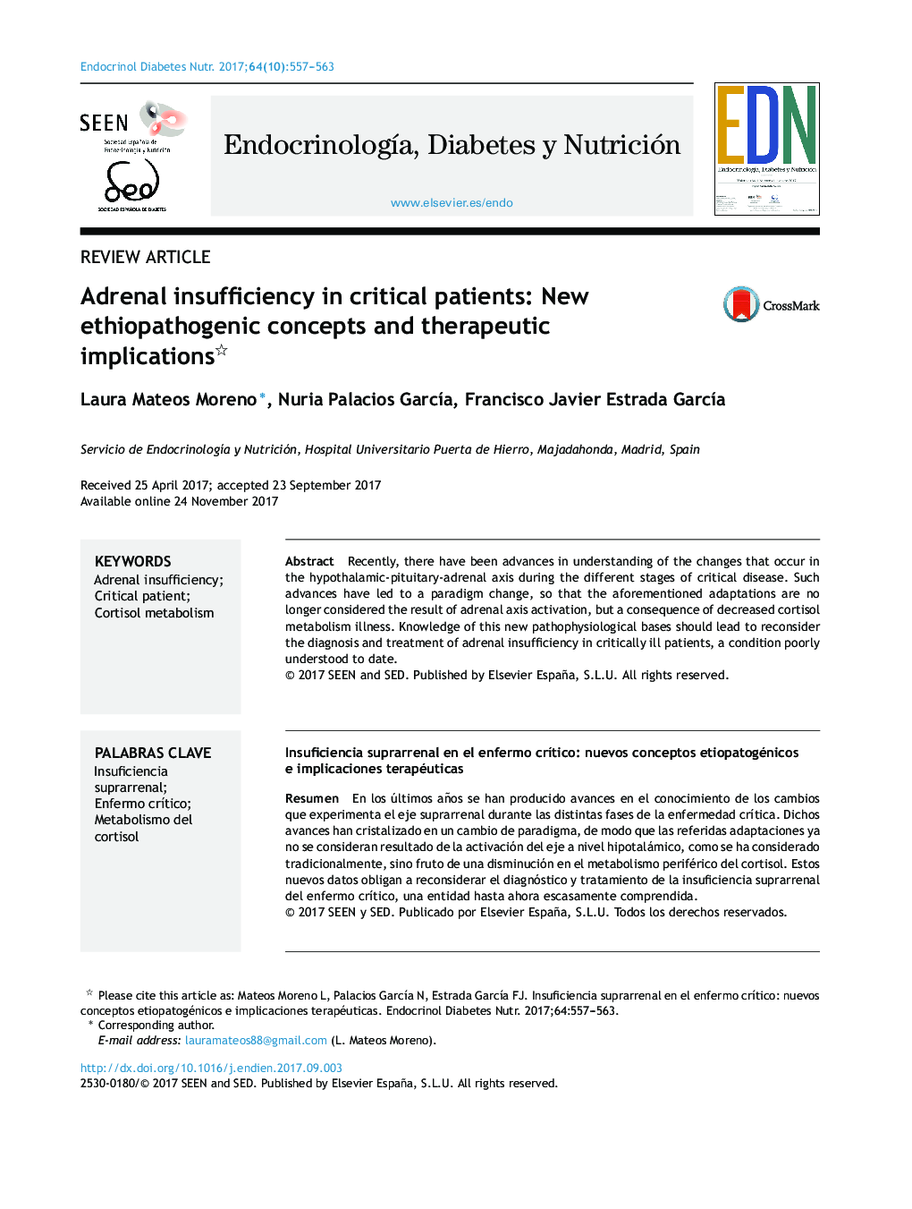 Adrenal insufficiency in critical patients: New ethiopathogenic concepts and therapeutic implications