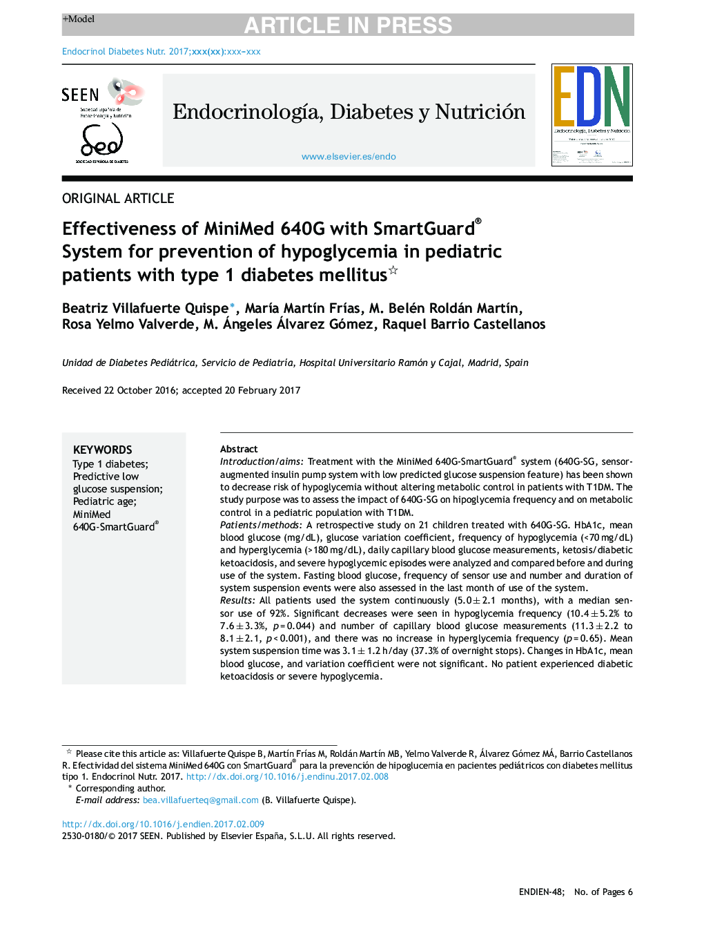 Effectiveness of MiniMed 640G with SmartGuard® System for prevention of hypoglycemia in pediatric patients with type 1 diabetes mellitus