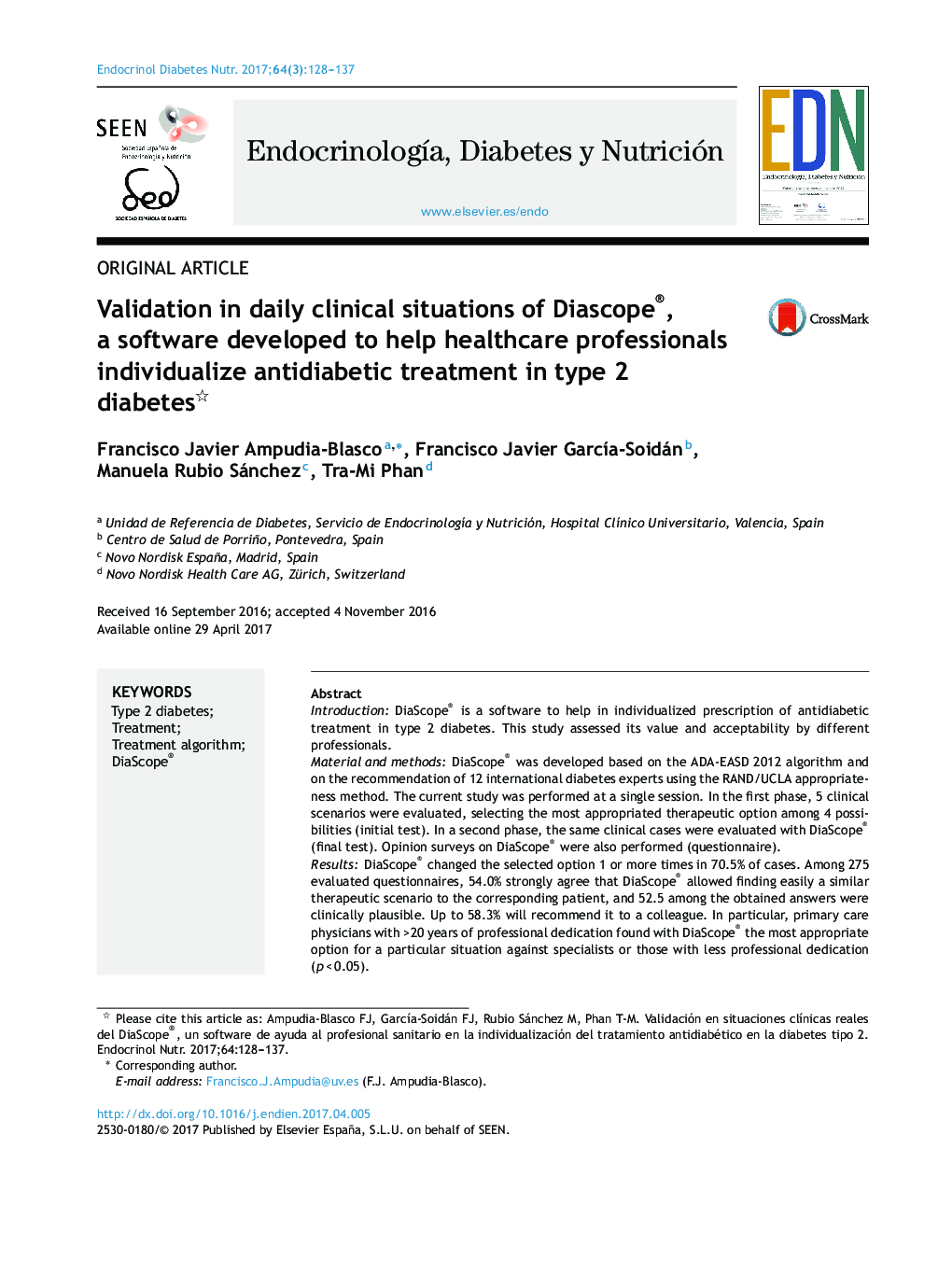 Validation in daily clinical situations of Diascope®, a software developed to help healthcare professionals individualize antidiabetic treatment in type 2 diabetes