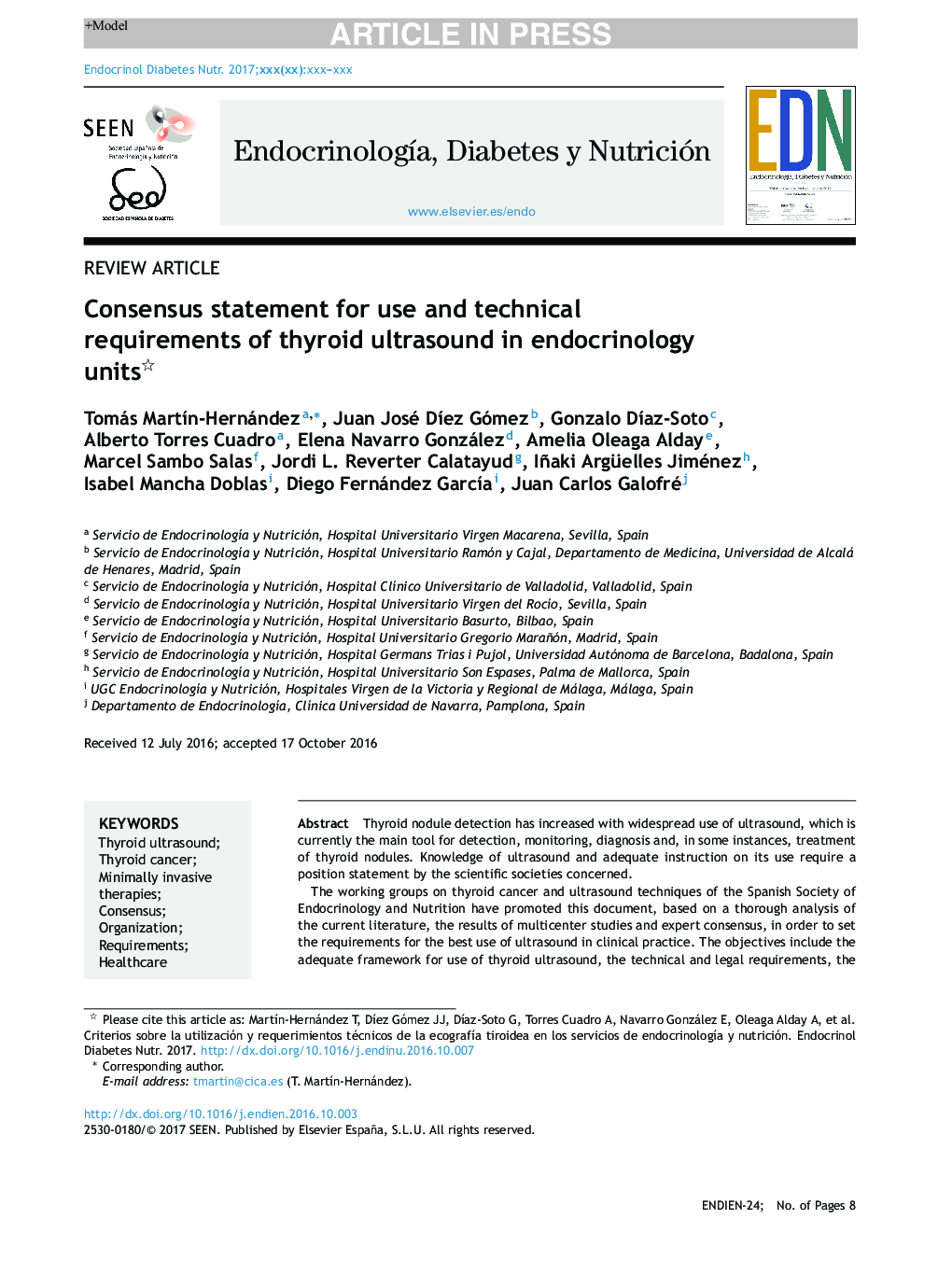 Consensus statement for use and technical requirements of thyroid ultrasound in endocrinology units