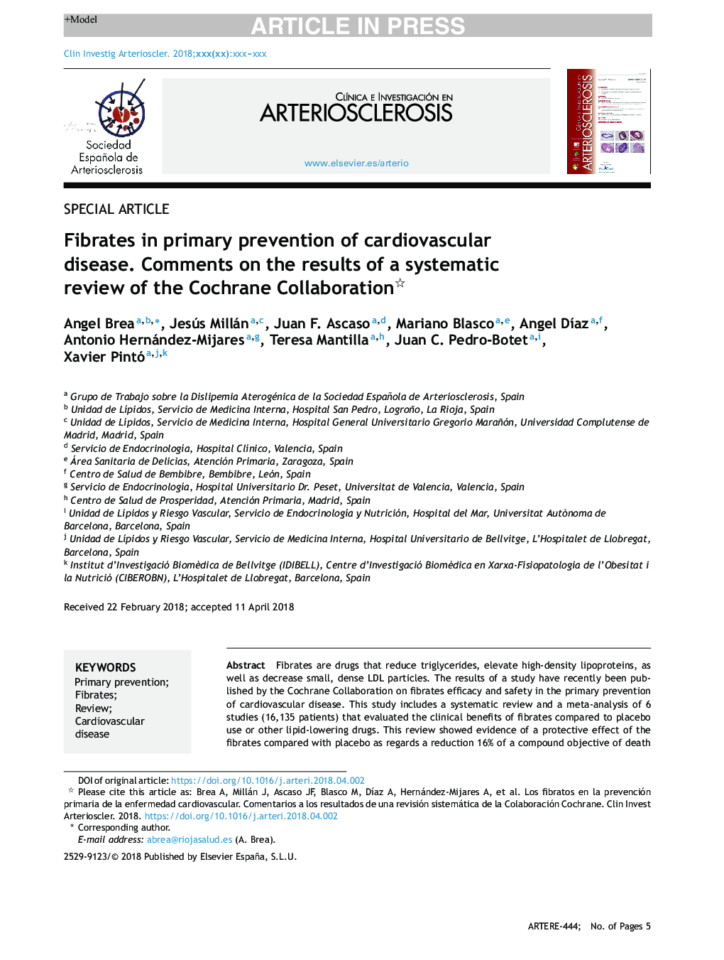 Fibrates in primary prevention of cardiovascular disease. Comments on the results of a systematic review of the Cochrane Collaboration