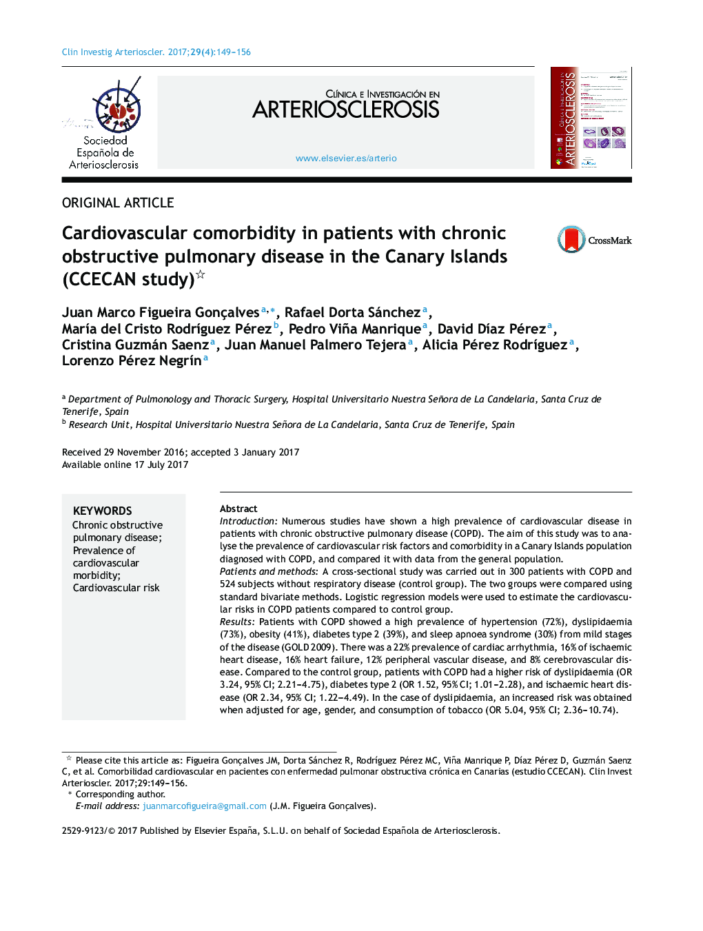 Cardiovascular comorbidity in patients with chronic obstructive pulmonary disease in the Canary Islands (CCECAN study)