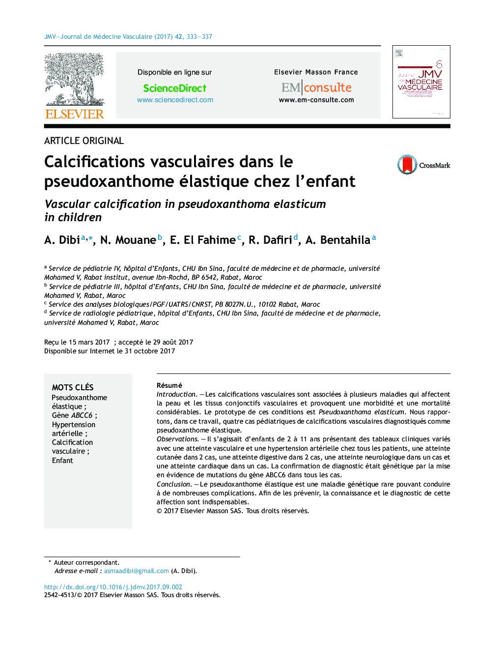 Calcifications vasculaires dans le pseudoxanthome élastique chez l'enfant