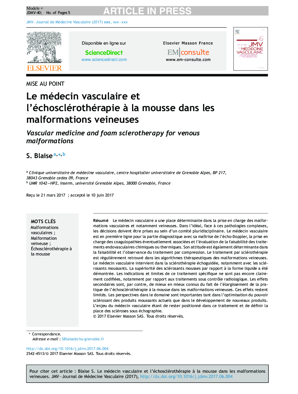 Le médecin vasculaire et l'échosclérothérapie Ã  la mousseÂ dans les malformations veineuses