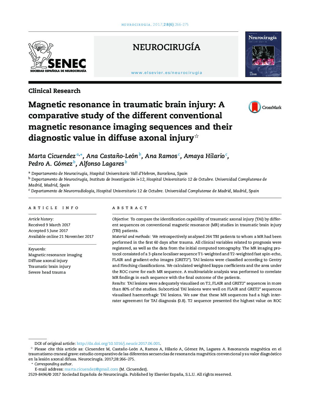 Magnetic resonance in traumatic brain injury: A comparative study of the different conventional magnetic resonance imaging sequences and their diagnostic value in diffuse axonal injury