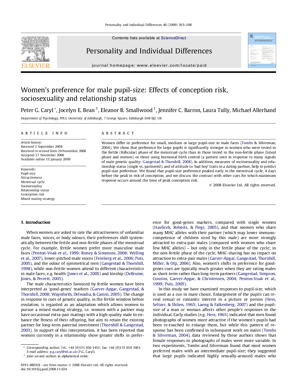 Women’s preference for male pupil-size: Effects of conception risk, sociosexuality and relationship status