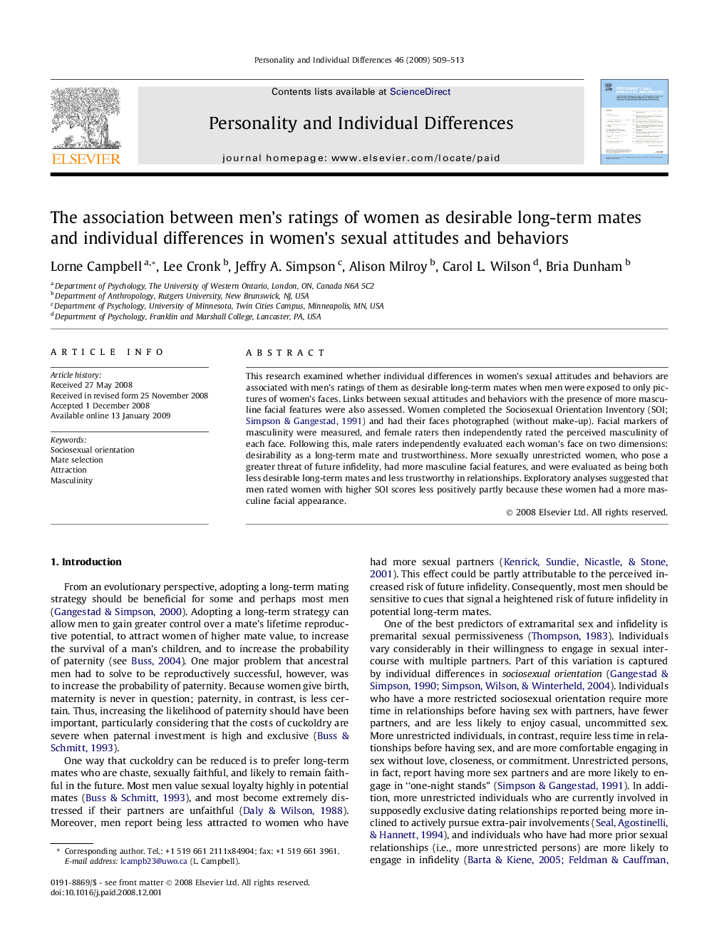 The association between men’s ratings of women as desirable long-term mates and individual differences in women’s sexual attitudes and behaviors