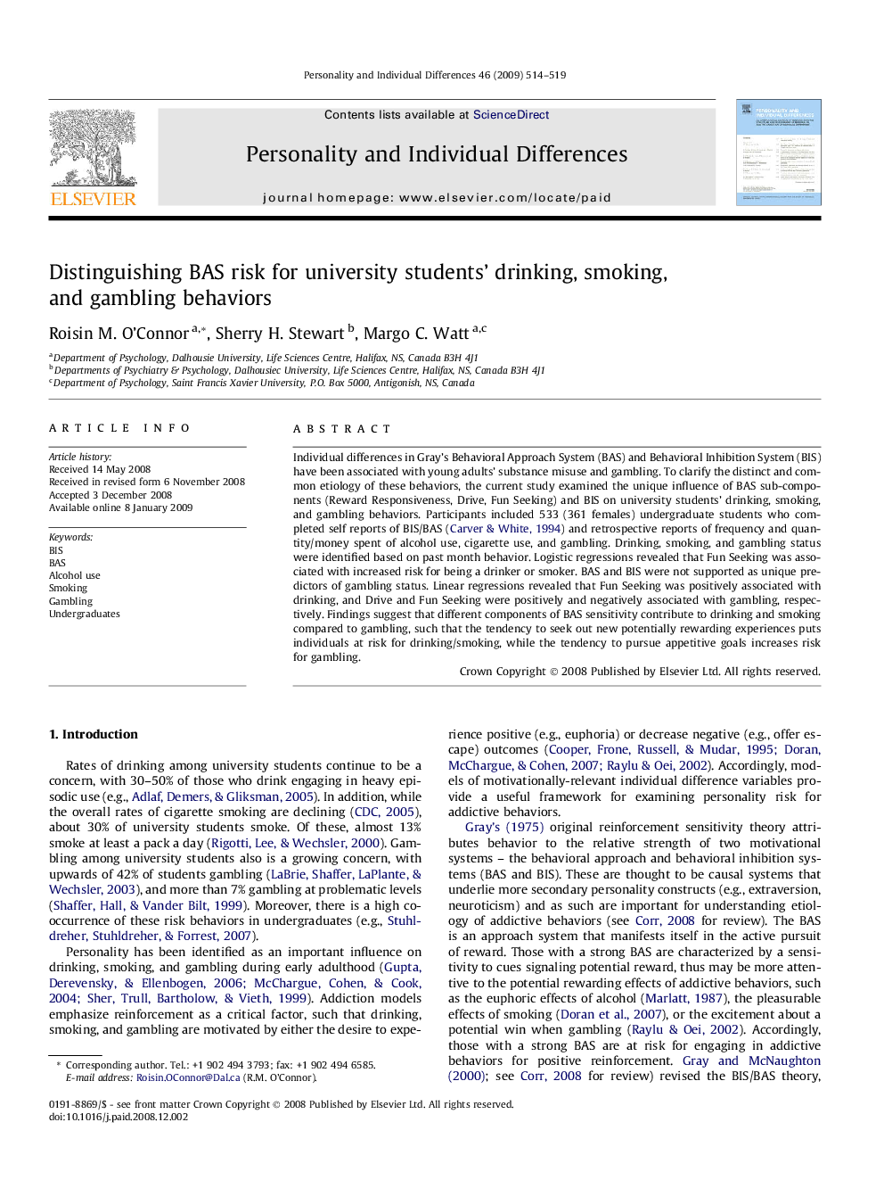 Distinguishing BAS risk for university students’ drinking, smoking, and gambling behaviors