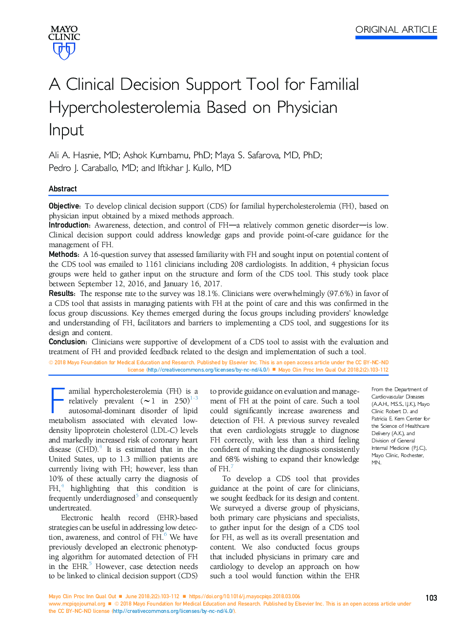 A Clinical Decision Support Tool for Familial Hypercholesterolemia Based on Physician Input