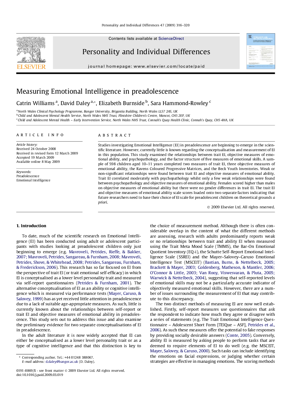 Measuring Emotional Intelligence in preadolescence