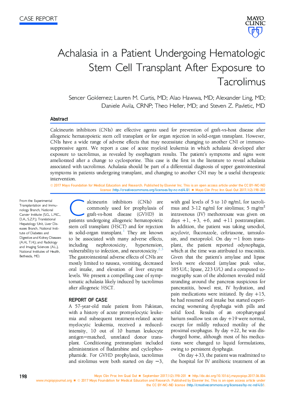 Achalasia in a Patient Undergoing Hematologic Stem Cell Transplant After Exposure to Tacrolimus