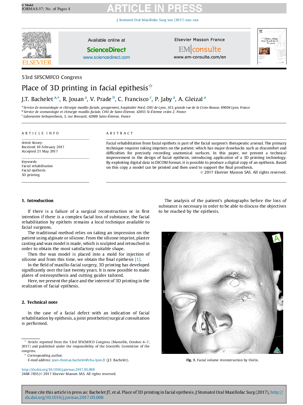 عکس صفحه اول مقاله: Place of 3D printing in facial epithesis Place of 3D printing in facial epithesis