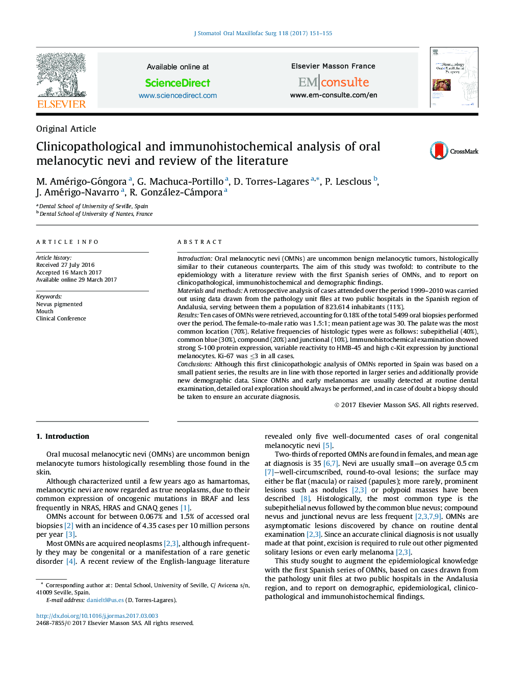 Clinicopathological and immunohistochemical analysis of oral melanocytic nevi and review of the literature