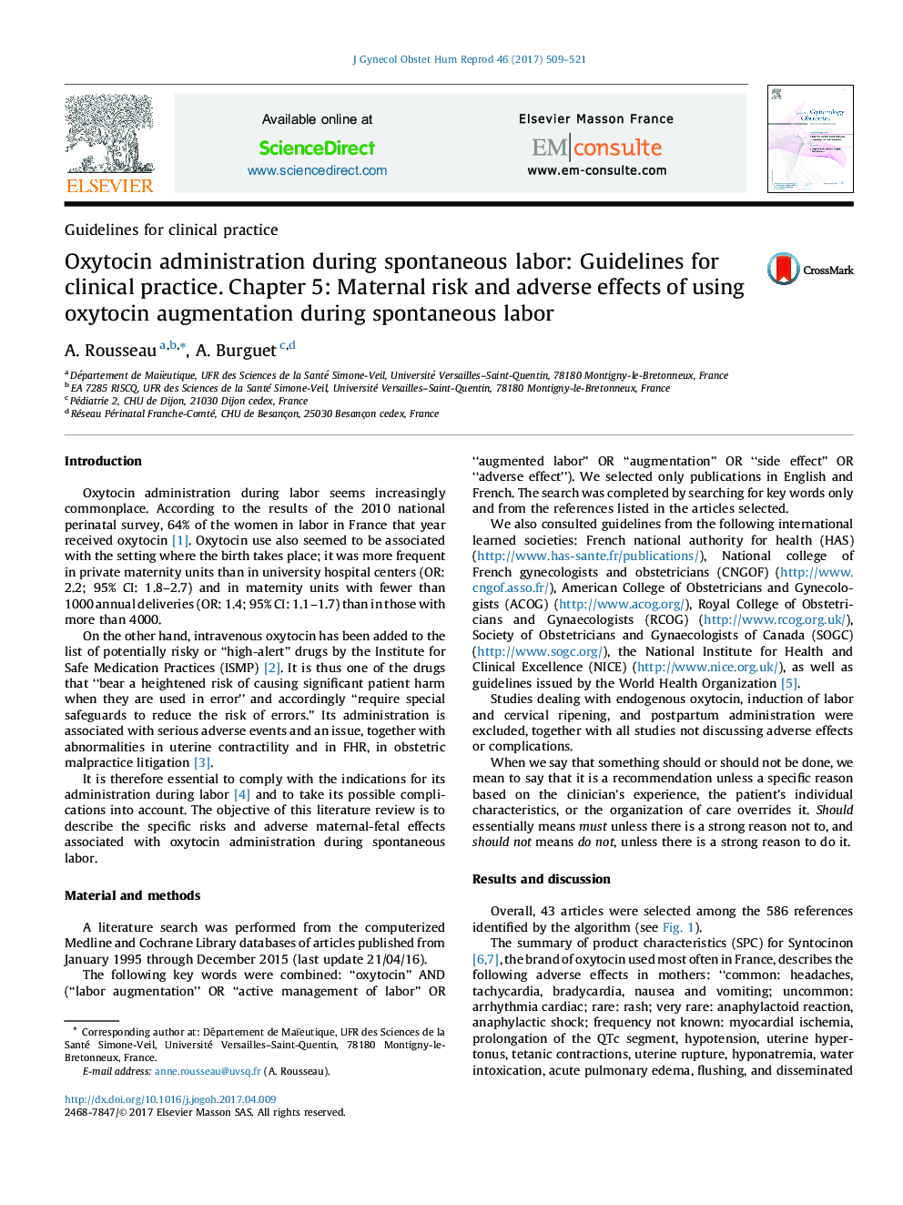عکس صفحه اول مقاله: Oxytocin administration during spontaneous labor: Guidelines for clinical practice. Chapter 5: Maternal risk and adverse effects of using oxytocin augmentation during spontaneous labor Oxytocin administration during spontaneous labor: Guidelines for clinical practice. Chapter 5: Maternal risk and adverse effects of using oxytocin augmentation during spontaneous labor