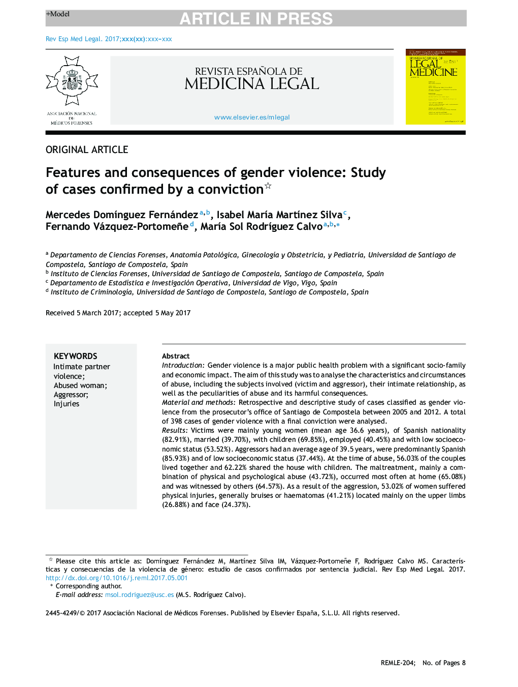 Features and consequences of gender violence: Study of cases confirmed by a conviction