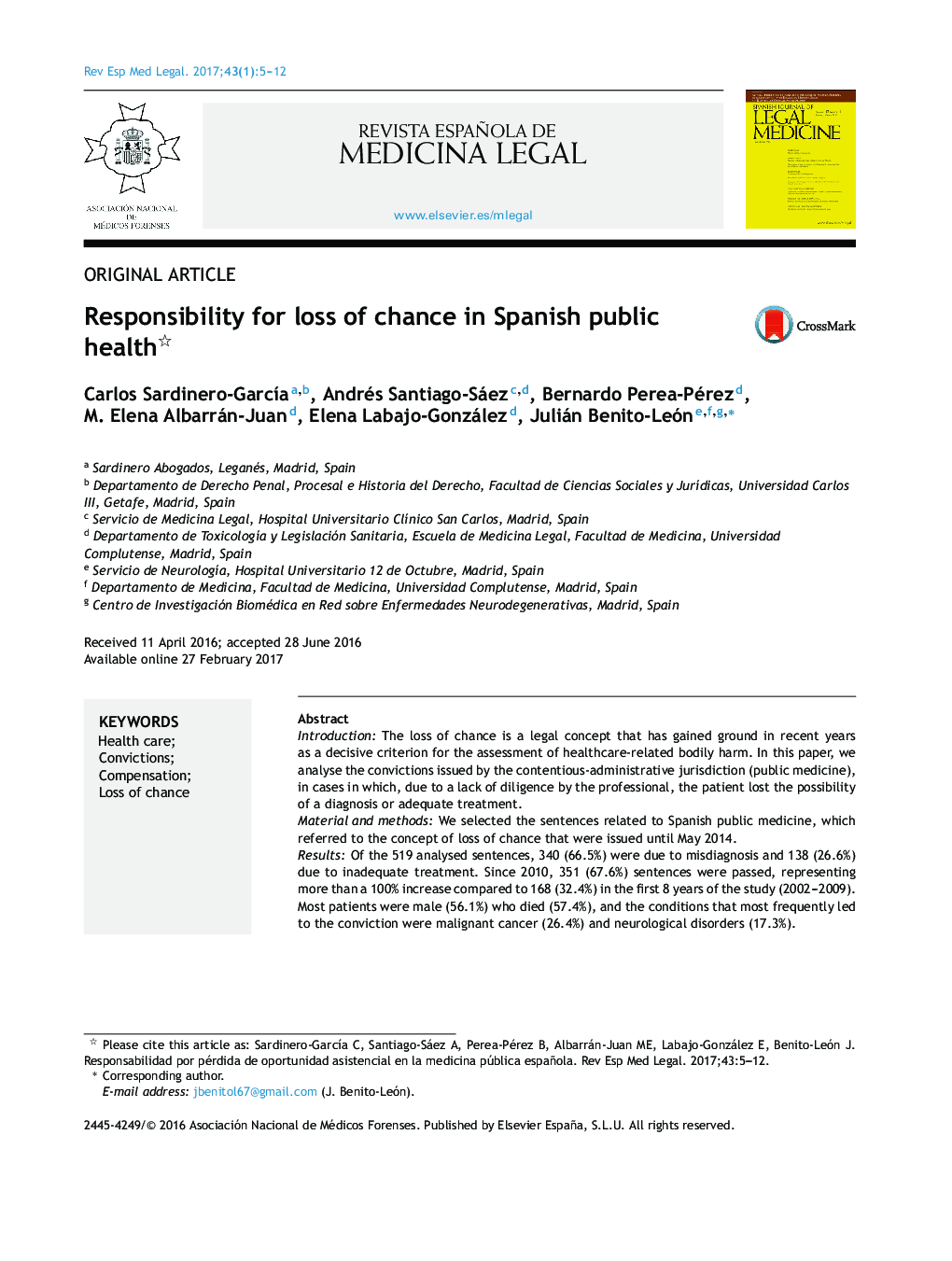 Responsibility for loss of chance in Spanish public health