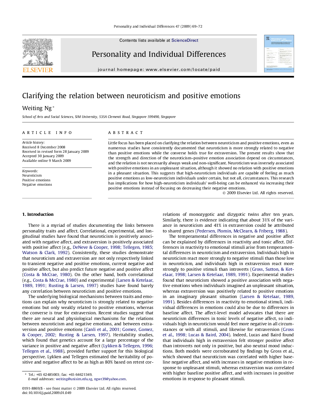 Clarifying the relation between neuroticism and positive emotions