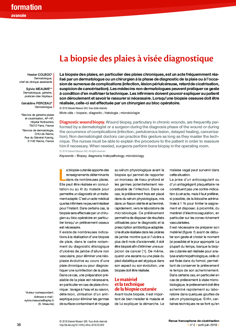 La biopsie des plaies Ã  visée diagnostique