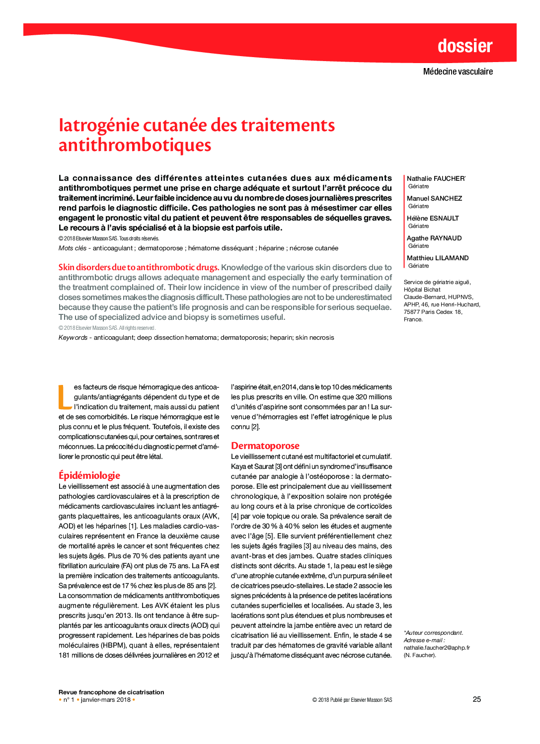 Iatrogénie cutanée des traitements antithrombotiques