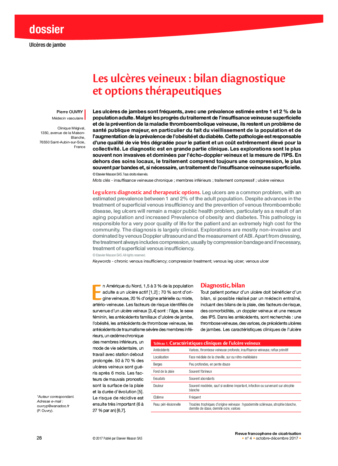 Les ulcÃ¨res veineux : bilan diagnostique et options thérapeutiques